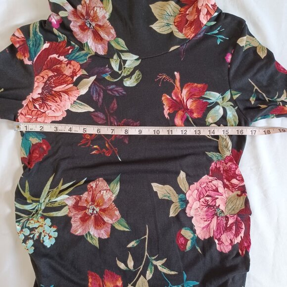 Mother Bee Maternity Dress Long Sleeve Cowl Neck Floral Bodycon Black Red Size M - Picture 8 of 9